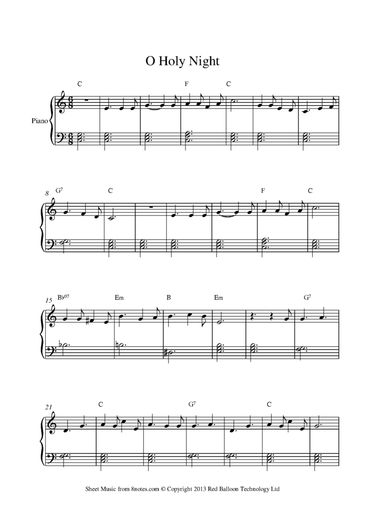 Printable O Holy Night Piano Sheet Music