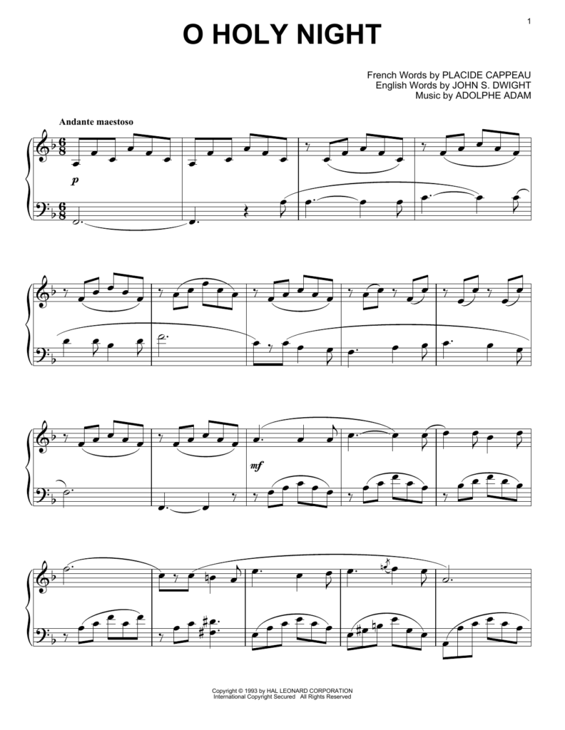 Printable O Holy Night Piano Sheet Music