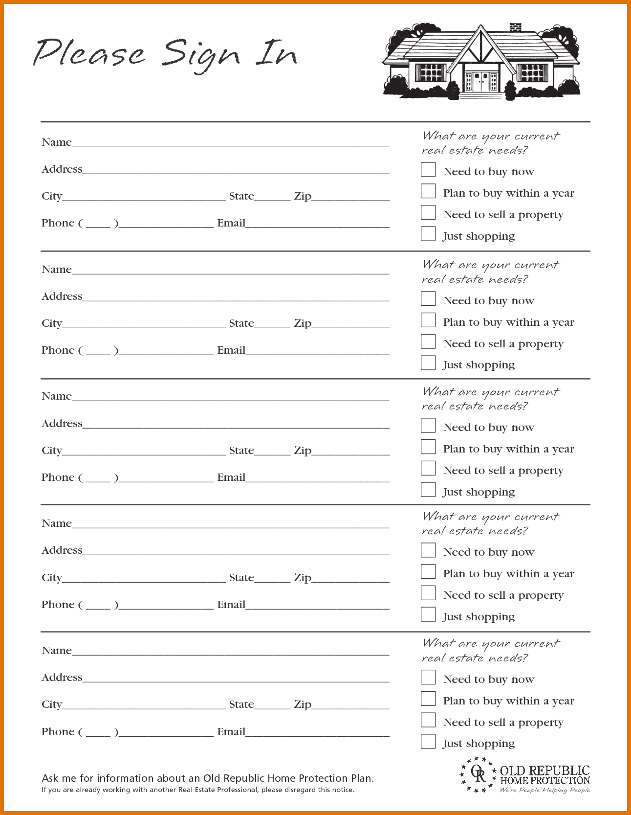 Printable Open House Sign In Sheet
