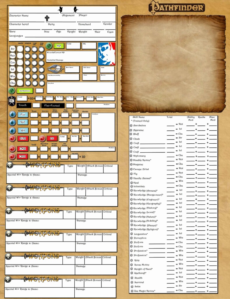Printable Pathfinder Character Sheet