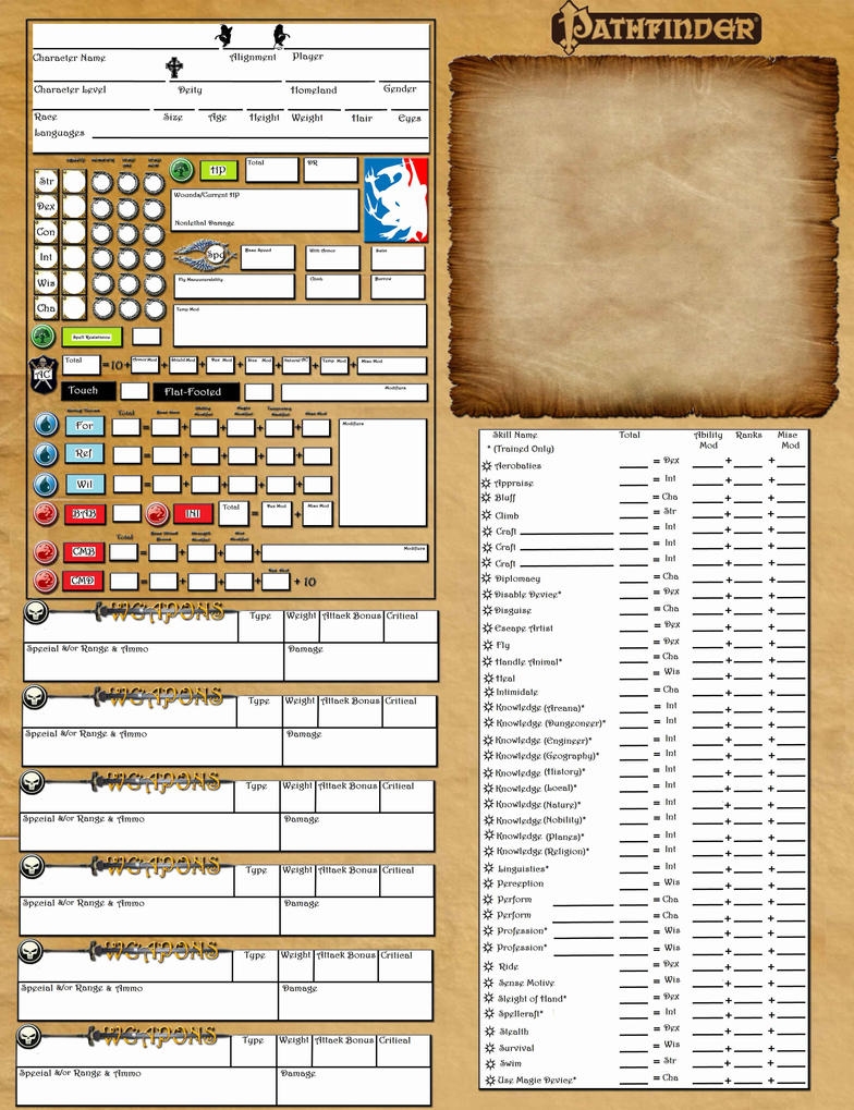 Printable Pathfinder Character Sheets