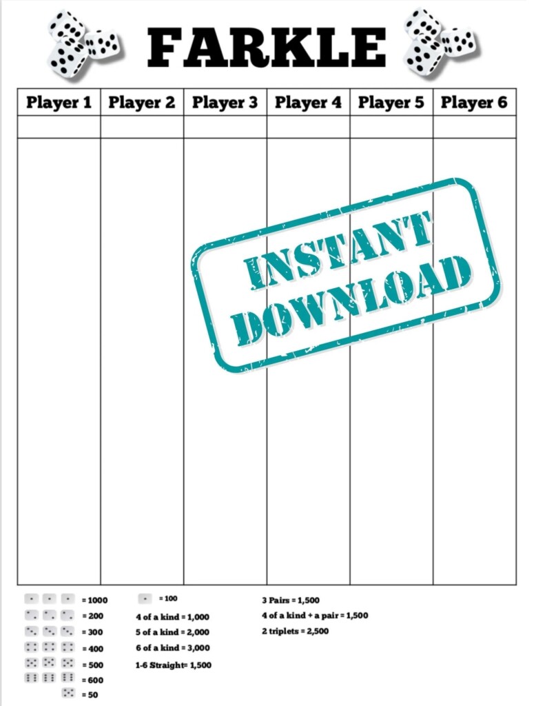 Printable Pdf Printable Farkle Score Sheet