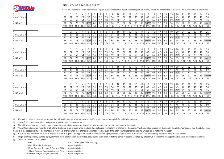 Printable Pitch Count Sheet Printable Word Searches