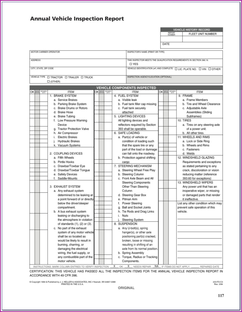 Printable Pre Trip Inspection Form Printable Forms Free Online
