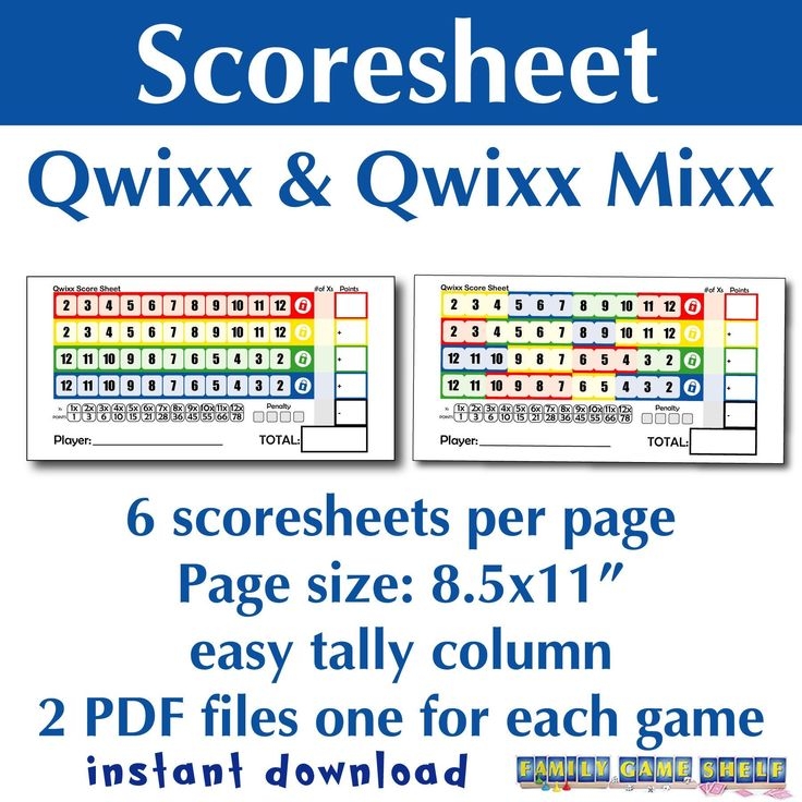 Printable Qwixx And Qwixx Mixx Dice Game Scoresheet Bundle Qwixx Score 