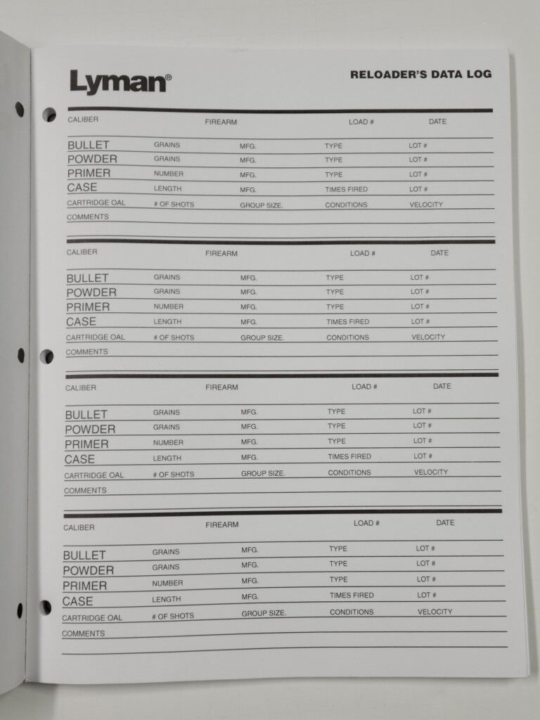 Printable Reloading Data Sheet Pdf Printable Free Templates