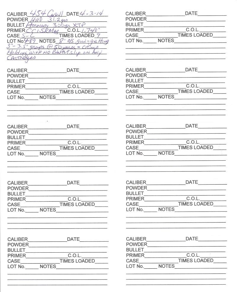 Printable Reloading Data Sheet Pdf