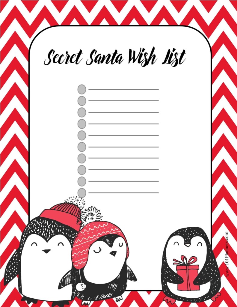 Printable Secret Santa Sheet Printable Calendars AT A GLANCE