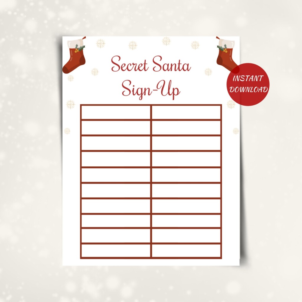 Printable Secret Santa Sign Up Sheet Christmas Gift Exchange Sign Up 