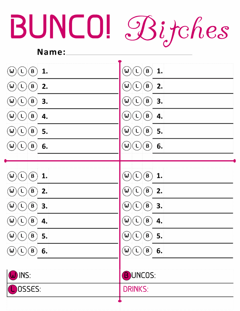 Printable Template Bunco Score Sheets