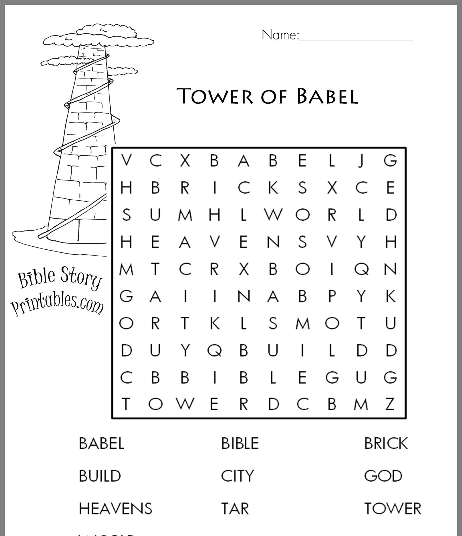 Printable Tower Of Babel Activity Sheets Printable Calendars AT A GLANCE