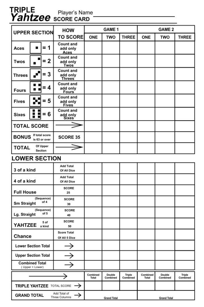 Printable Triple Yahtzee Score Sheets Yahtzee Score Card Yahtzee Score 