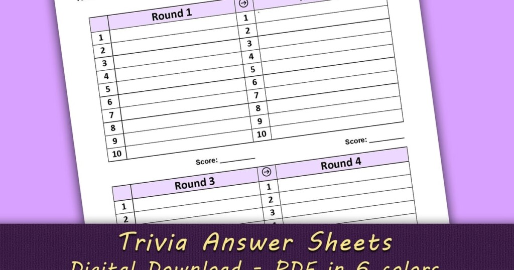 Printable Trivia Answer Sheets Monthly Trivia Subscriptions 