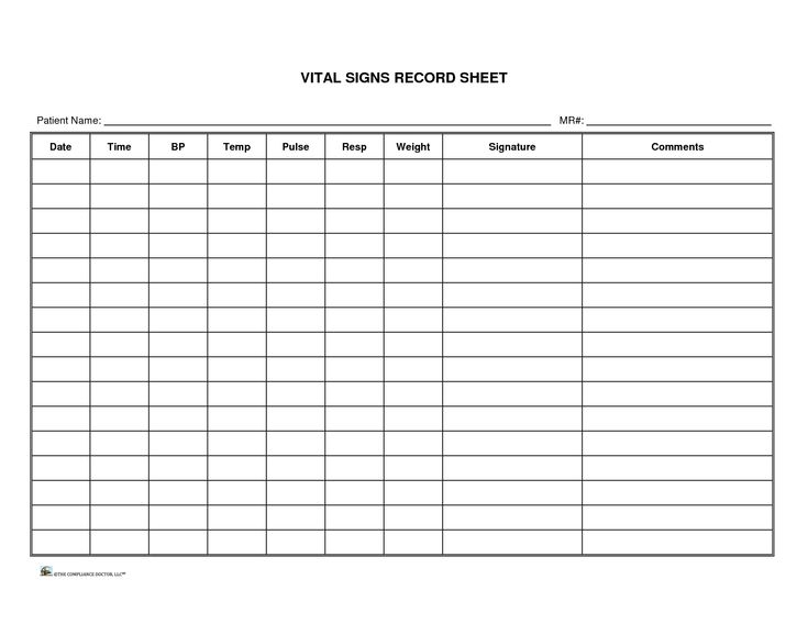 Printable Vital Signs Sheet Nursing