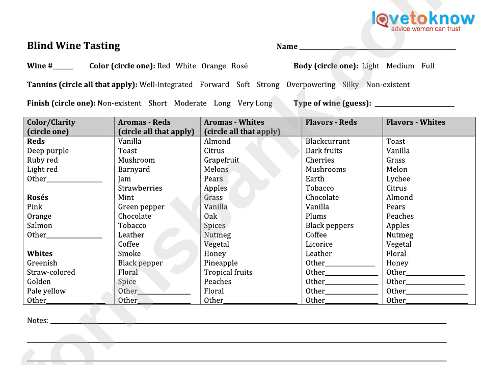 Printable Wine Tasting Sheet Pdf