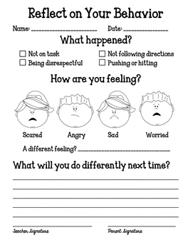 Reflection Sheet For Behavior