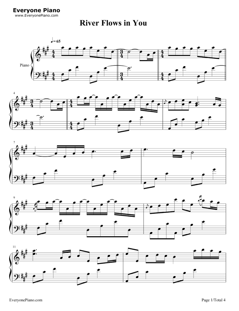River Flows In You Free Printable Sheet Music For Piano Usa dev1 usja