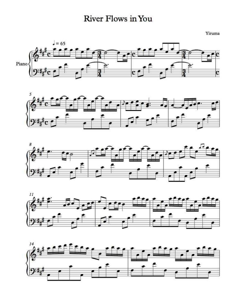 River Flows In You Free Sheet Music Piano Printable Printable Word 