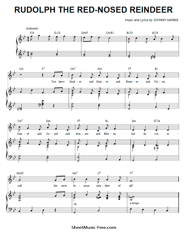 Rudolph The Red Nosed Reindeer Sheet Music Christmas SHEETMUSIC 