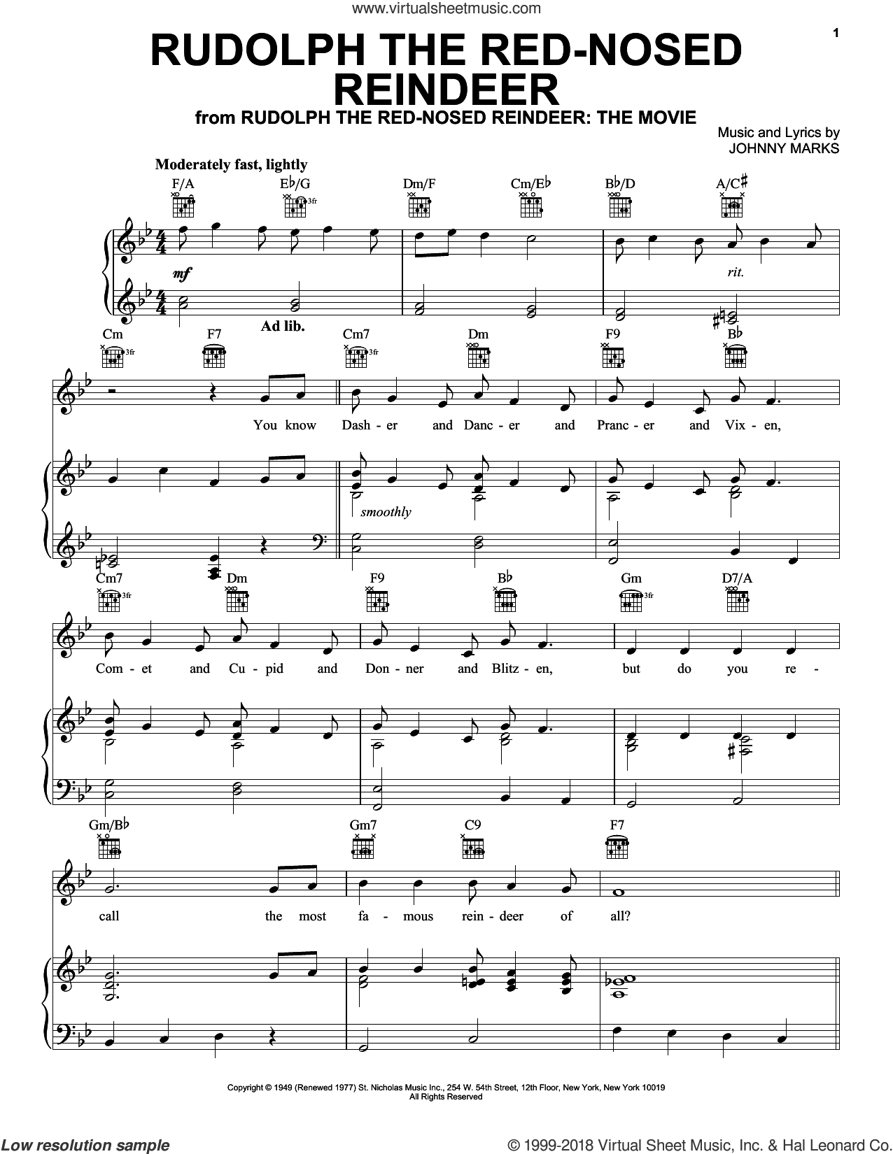 Rudolph The Red Nosed Reindeer Sheet Music For Voice Piano Or Guitar
