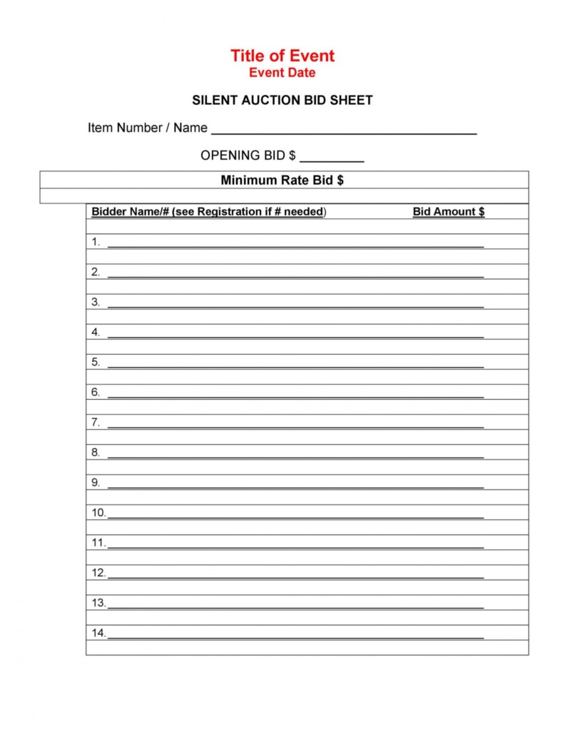 Sample 40 Silent Auction Bid Sheet Templates Word Excel Silent 