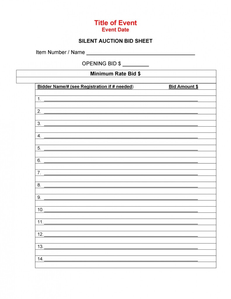 Sample 40 Silent Auction Bid Sheet Templates Word Excel Silent 