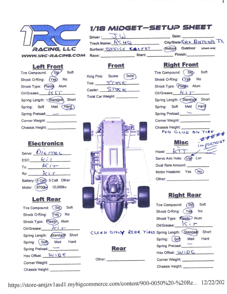 Setup Sheets