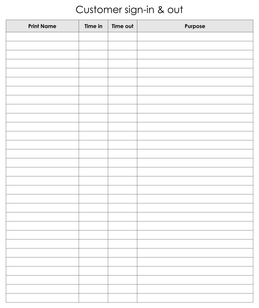 Sign Out Sheet Template 10 Free PDF Printables Printablee