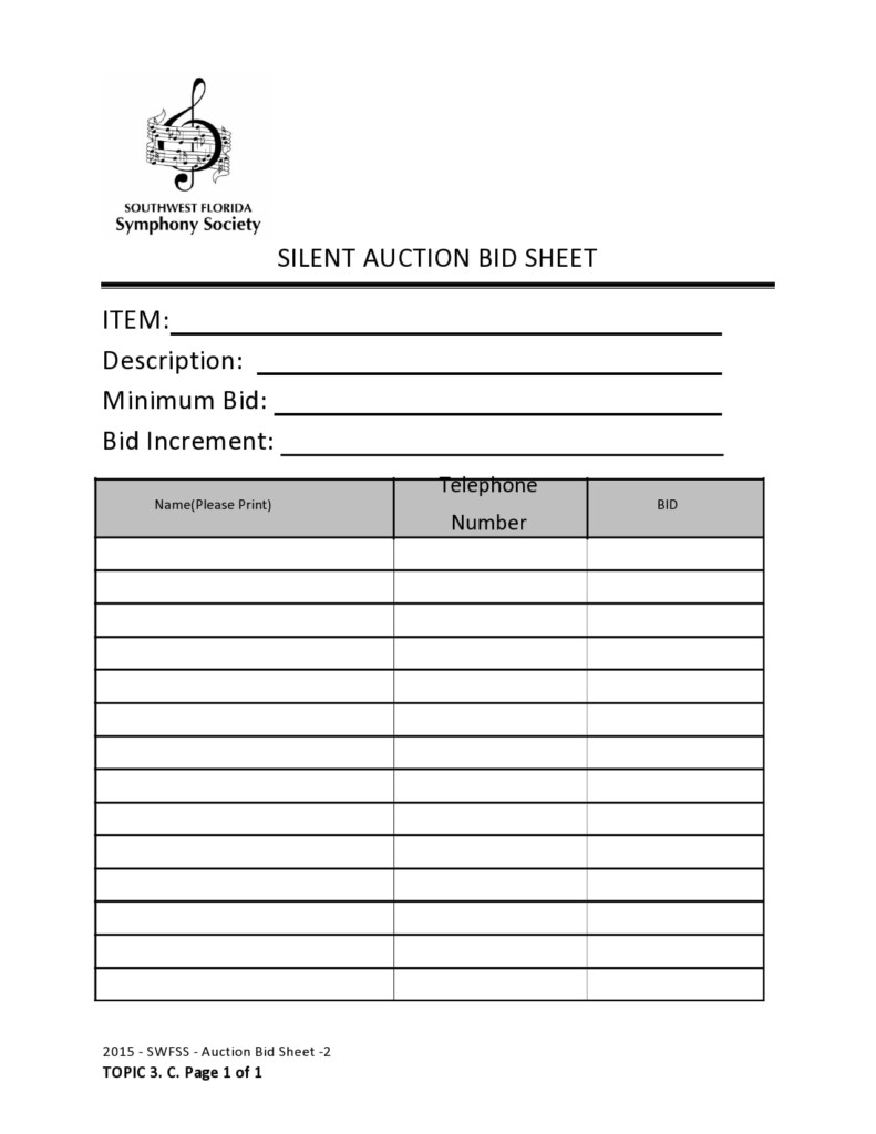 Silent Auction Bid Sheet Free Printable