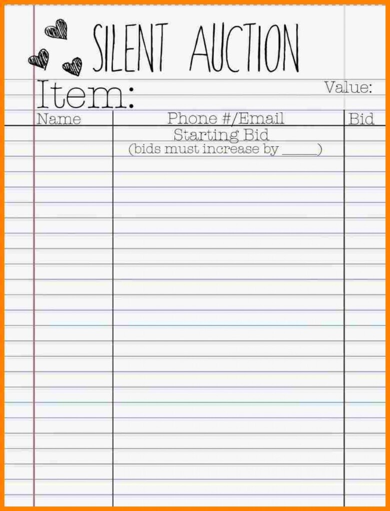 Silent Auction Bid Sheet Free Printable Free Templates Printable