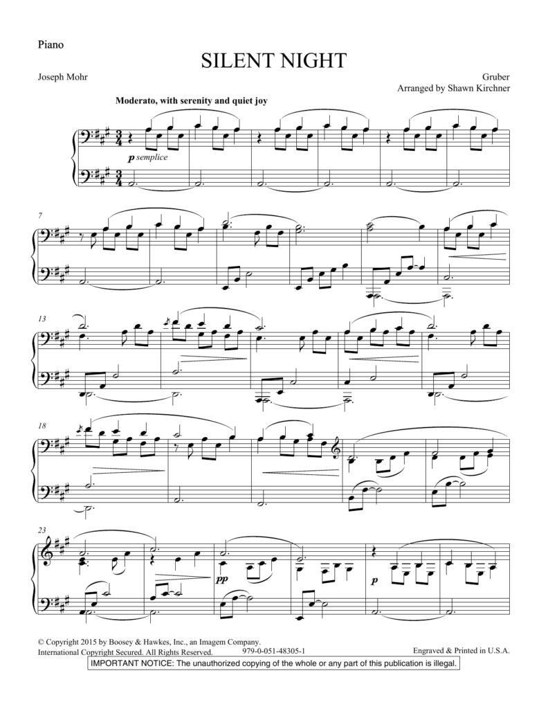 Silent Night Piano Sheet Music Free Printable