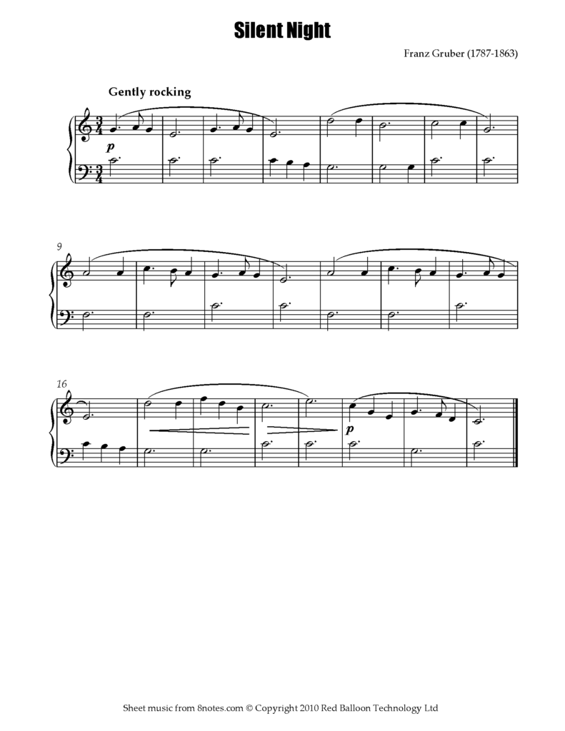 Silent Night Piano Sheet Music Free Printable Printable Word Searches
