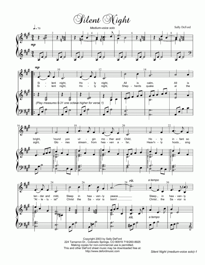 Silent Night Piano Sheet Music Free Printable Printable Word Searches