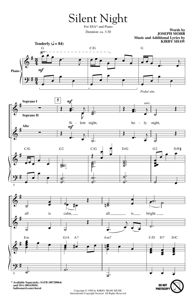 Silent Night Printable Sheet Music