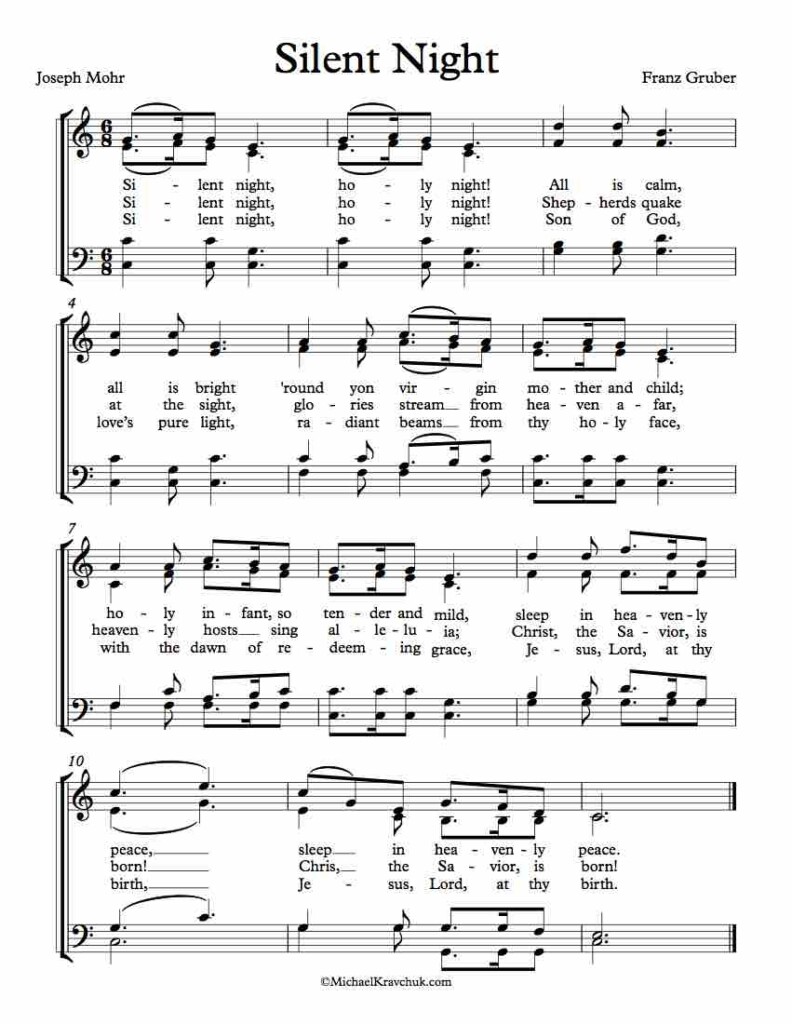 Silent Night Printable Sheet Music Printable Word Searches