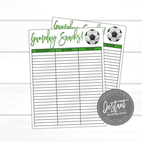 Snack Sheet Sign Up Printable