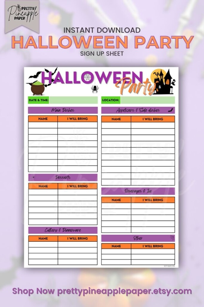 Spooky Potluck Party Sign Up Sheet Instant Download