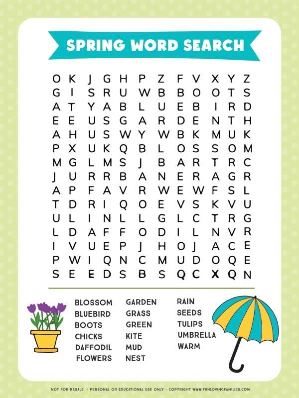 Spring Printable Activity Sheets Printable Word Searches
