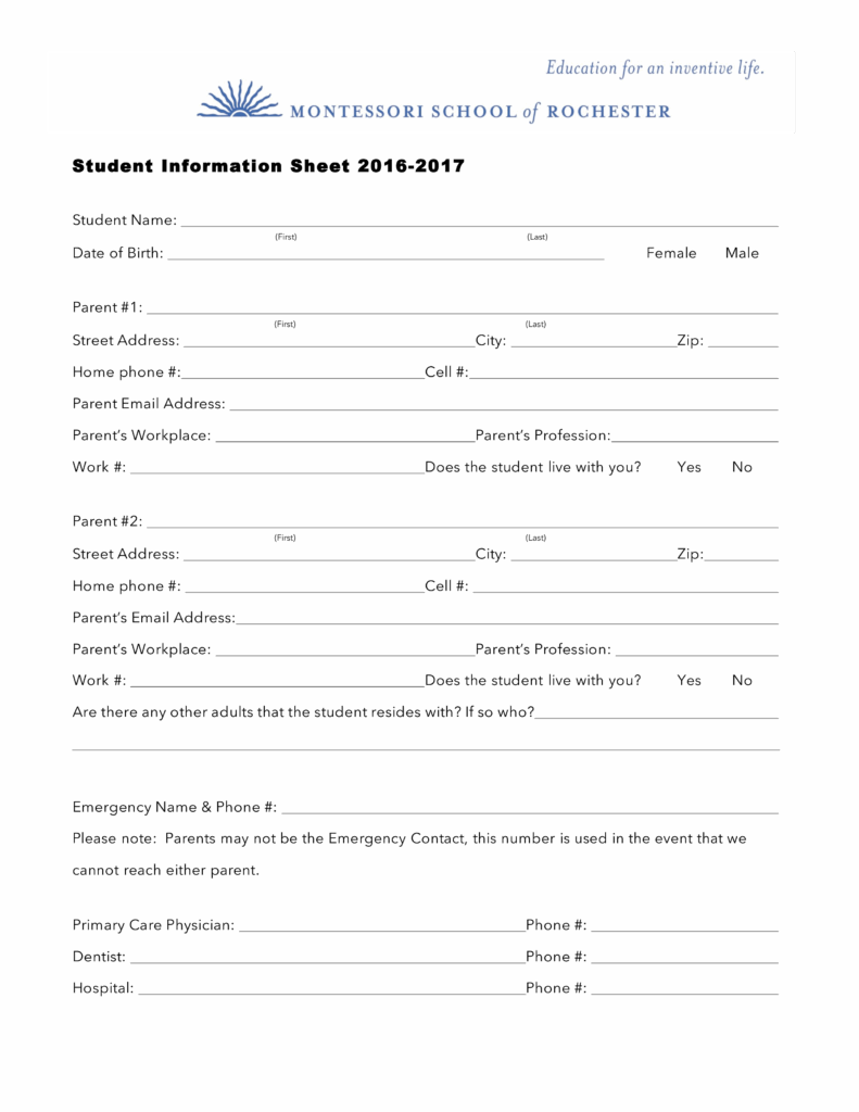 Student Information Sheet Fillable Form Printable Forms Free Online
