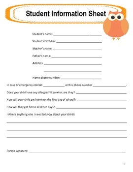 Student Information Sheet Printable By Courtney Lancaster TpT