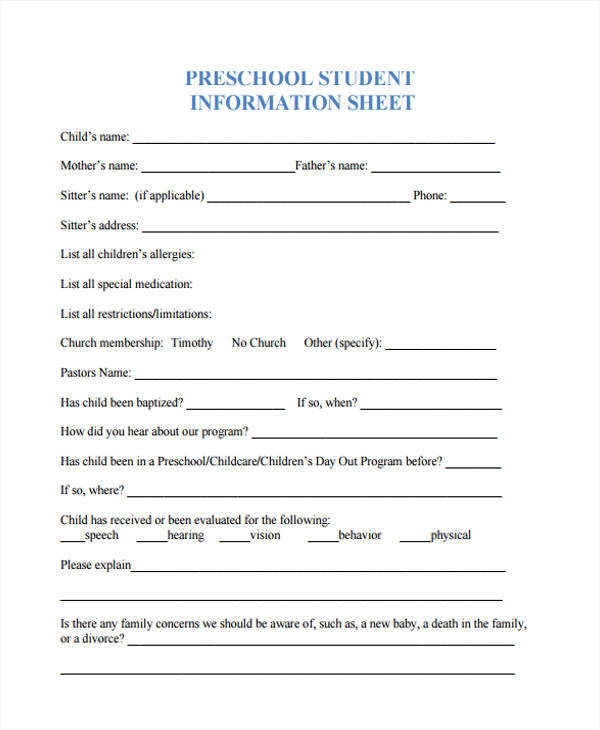 Student Information Sheet Printable Printable Word Searches