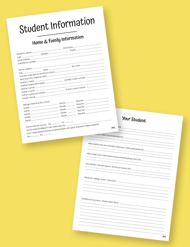 Student Information Sheet Printable Printable Word Searches