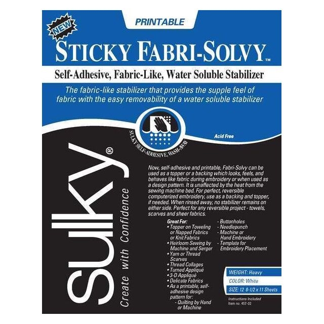Sulky Sticky Fabri Solvy 12 Printable Sheets 8 5 quot X 11 quot By Sulky