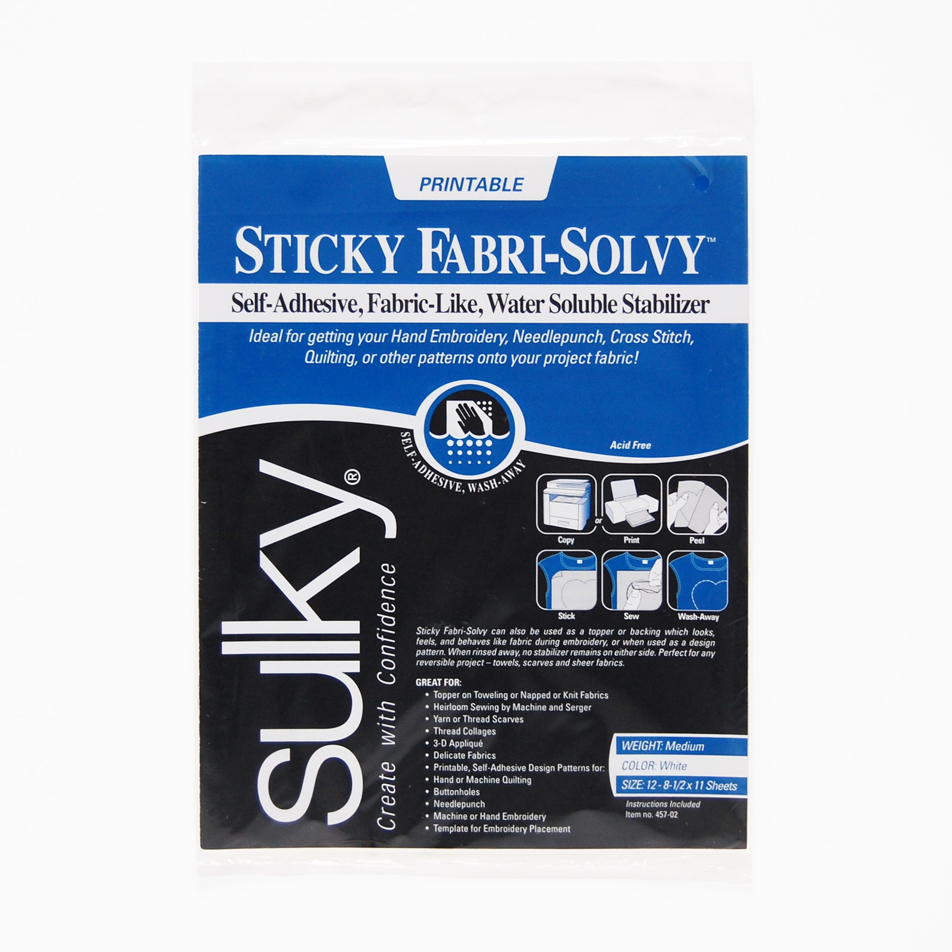 Sulky Sticky Fabri Solvy Water soluble Stabilizer 8 1 2 X 11 In Maydel