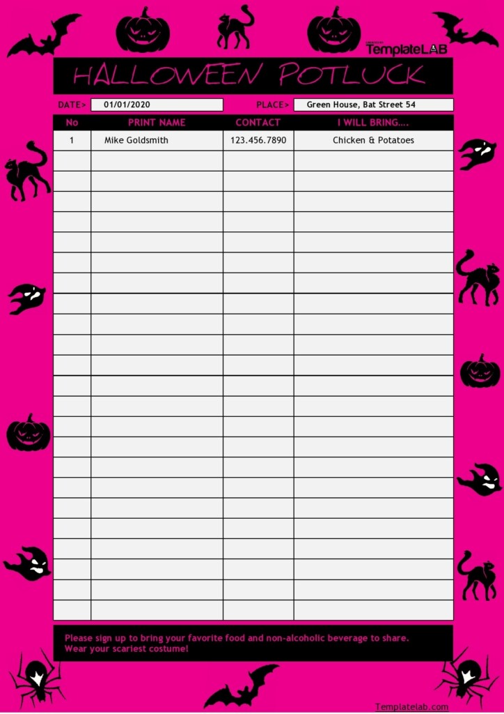 Template Printable Halloween Potluck Sign Up Sheet Printable Templates