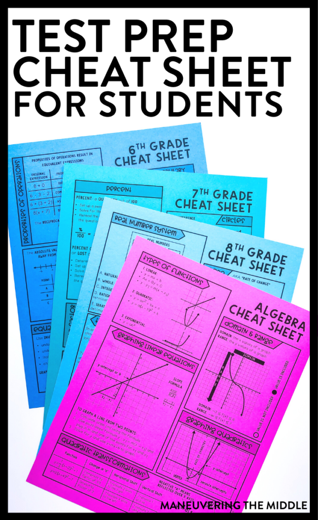 Test Prep Cheat Sheets For The Algebra Classroom Maneuvering The Middle