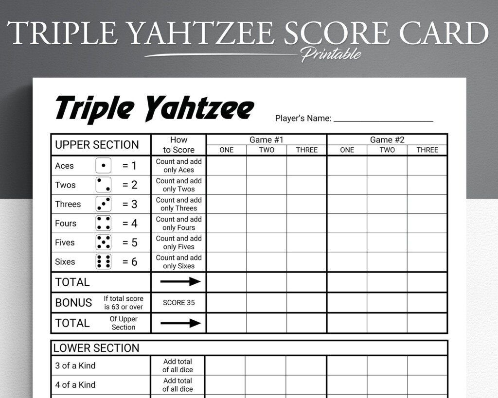 Triple Yahtzee Score Card Triple Yahtzee Printable Score Card Triple 