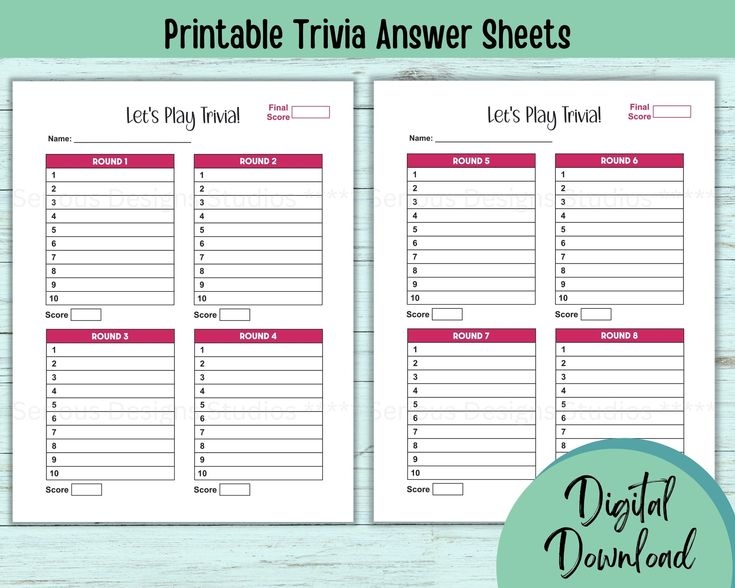 Trivia Answer Sheet Printable Trivia Sheets Trivia Host Tools Trivia 