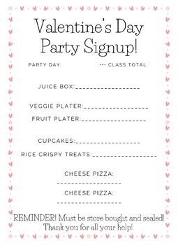 Valentine 39 s Day Party Sign Up Sheet By MsKaylea TPT