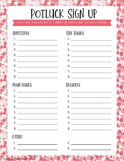 Valentine 39 s Day Sign Up Sheet Free Printable